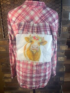 Handmade Croft & Barrow Upcycled Pink Plaid Flannel Floral Highlander Cow Patch